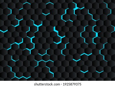 Textura hexagonal oscuro abstracta futurista con rayos de luz azul. Diseño moderno de plantillas vectoriales para el uso de elementos de portada, afiche, banner, publicidad comercial, corporativo, presentación