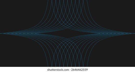 "Futuristic abstract design featuring symmetrical curved blue lines on a dark background. The minimal and geometric pattern creates a sense of energy, flow, and modern digital style,