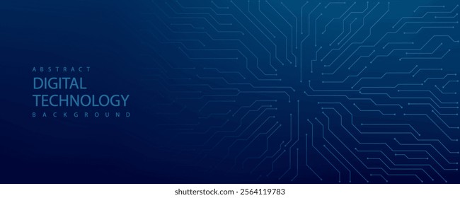 Futuristic Abstract digital circuit board on blue background. Circuit connected lines and dots on abstract motherboard technology background. AI innovation concept navy gradient tech bg illustration