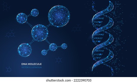 Futuristic abstract DNA molecule symbol. Wireframe concept of innovative science, genetic engineering. Low poly geometric 3d wallpaper background vector illustration.