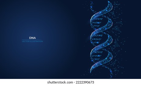 Símbolo de ADN abstracto futurista. Concepto de cibermarco de ciencia innovadora, ingeniería genética. Ilustración vectorial de fondo de fondo 3d geométrica de baja polilla.