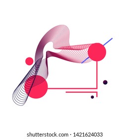 Futuristic abstract element with pink circles and lines. Graphic element. Modern colorful gradient fluid design. Template for minimal banner, presentation, logo, flyer, signage. Vector illustration.