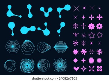 Futuristic abstract elements set. Collection of y2k shapes for nostalgic design. Vector illustration.