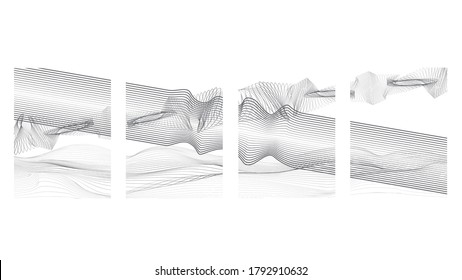 Futuristic abstract flow lines background . Fluid wavy shape .Striped linear pattern . Music sound wave . Vector illustration