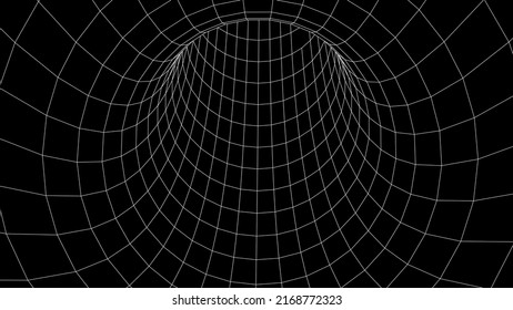 Futuristic abstract frame tunnel. 3D hole grid background. For website and banner design. Big data visualization. Vector illustration.