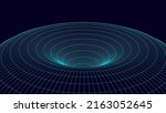 Futuristic abstract frame wormhole. 3D portal hole grid background. For website and banner design. Big data visualization. Vector illustration.