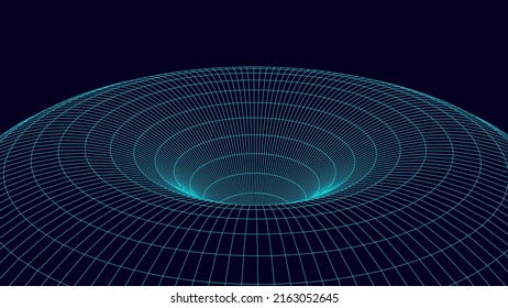 Futuristic abstract frame wormhole. 3D portal hole grid background. For website and banner design. Big data visualization. Vector illustration.