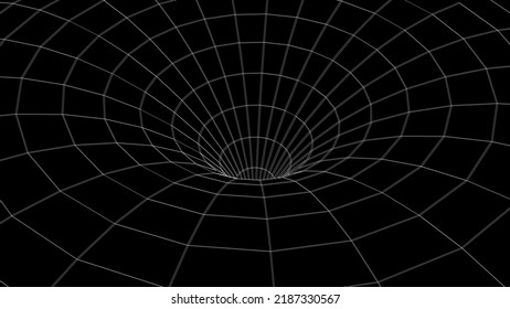 Futuristic Abstract Frame Wormhole. 3D Portal Hole Grid Background. For Website And Banner Design. Big Data Visualization. Vector Illustration.
