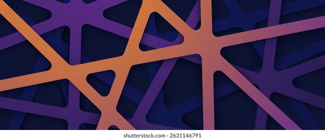 Futuristic Abstract Geometric Background with Gradient Cut-Out Shapes and Dark Hexagon Texture