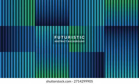 Fondo geométrico Abstractas futurista. Gradiente azul y verde vibrante con líneas corrugadas de Vertical y banda en capas Horizontal para presentaciones de Tecnología, cibernéticas, de datos o comerciales