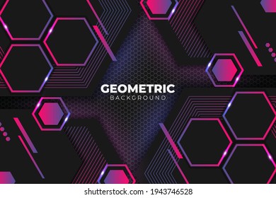 Futuristic Abstract Geometric Hexagon Purple and Pink Background Glow In The Dark