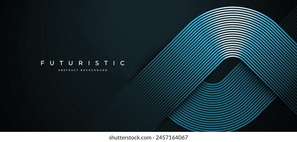 Futuristische abstrakte glühende Linien auf dunklem Hintergrund. Elegantes geometrisches Streifenliniendesign. Horizontale Banner Vorlage. Vektorillustration