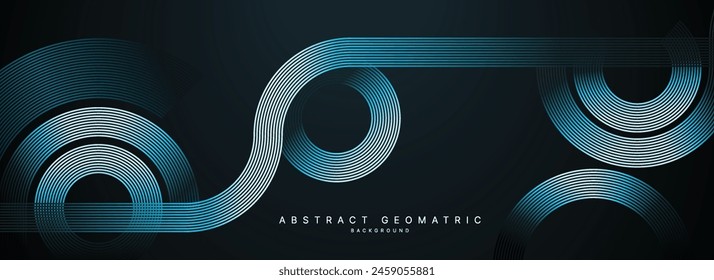 Futuristic abstract glowing lines on dark background. Elegant geometric stripe line design. Horizontal banner template. Vector illustration	