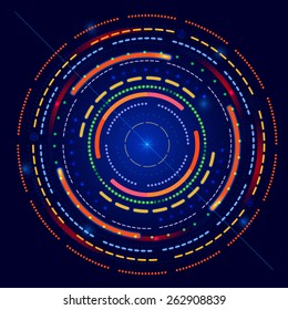 Futuristic abstract glowing ring consisting of various elements of the vector