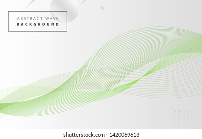 Futuristic abstract green gradient wave line vector on Memphis white background, grass bright digital dynamic elegant flow waves, technology concept for web, poster, card print design template