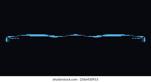 Futuristic abstract header line, vector illustration for web design isolated on black background. Neon game header element for ui interface, digital sci fi drawing. Unusual stripe in blue color.