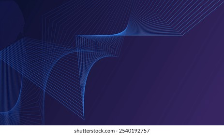 A futuristic abstract illustration featuring dynamic blue geometric lines forming wave patterns on a dark background