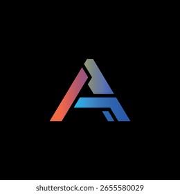 Logotipo futurista y abstracto de la letra 'A' con un gradiente vibrante de naranja-rojo a azul frío, ideal para la tecnología, los juegos o las marcas digitales innovadoras.