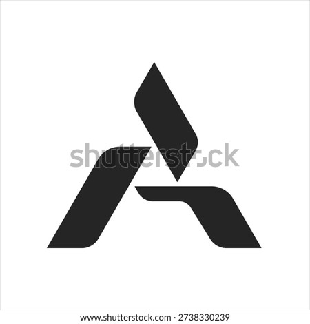 Futuristic abstract letter A logo symbol in bold minimal black design. Geometric monogram suitable for technology startups, AI companies, fintech brands and digital identity projects.