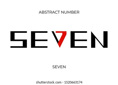 Futuristic abstract letters font number SEVEN. Linear stylized type with numeral 7. Mathematics vector illustration on white background.