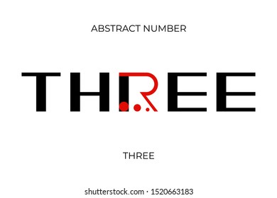 Futuristic abstract letters font number THREE. Linear stylized type with numeral 3. Mathematics vector illustration on white background.