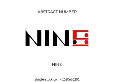 Futuristic abstract letters font number NINE. Linear stylized type with numeral 9. Mathematics vector illustration on white background.