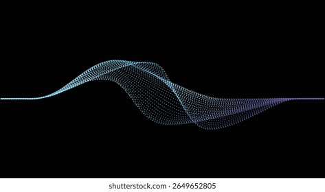 Futuristic abstract light dot particle wavy flowing dynamic in blue green colors isolated on black background. Suit for AI technology, digital, communication, website, flyer. Vector illustration	