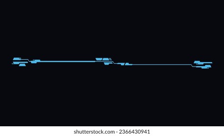 Futuristic abstract line, vector illustration for web design isolated on black background. Neon game element for ui interface, digital sci fi drawing. Unusual stripe in blue color.