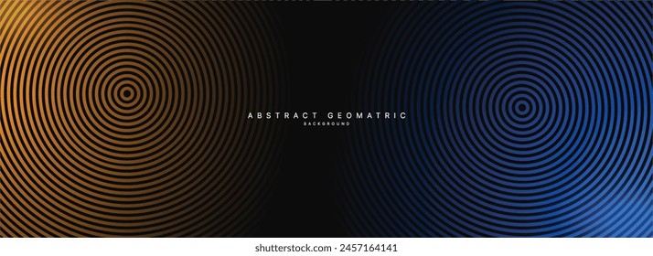 Futuristic abstract lines background with blue and orange light effect. Glowing lines vector. Modern dark banner template graphic elements.