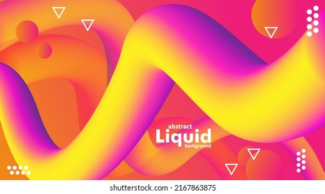 Futuristic abstract liquid background. Fluid shape. Abstract yellow and pink color liquid form movement with 3d shape Illustration with vibrant gradient and light effect. Abstract design for cover.