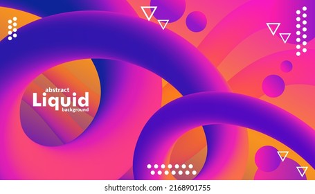 Futuristic abstract liquid background. Fluid shape. Abstract purple orange and pink color liquid form movement with 3d shape Illustration with vibrant gradient and light effect.