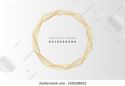 Futuristic abstract metal gold gradient decagon frame vector on white Memphis background, rotate golden yellow line digital dynamic elegant polygon spin, technology web, poster, card print template