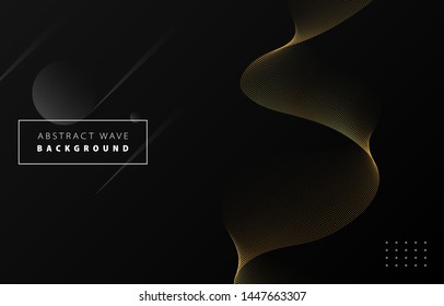 Futuristic abstract metal gold gradient dot wave line vector on Memphis black background, dotted golden yellow digital dynamic elegant flow, technology concept web, poster, card print design template
