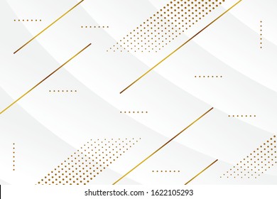 Futuristic abstract metal gold gradient dot line vector with Memphis on white background, dotted golden yellow digital dynamic elegant flow, technology concept for web. gradient white grey background