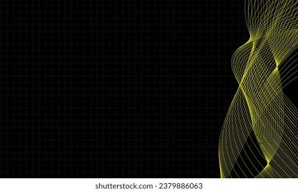 Futurista abstracto de metal gradiente de oro línea de onda de punto sobre fondo negro Memphis, amarillo dorado de puntos flujo dinámico elegante digital, web de concepto de tecnología, afiche, plantilla de diseño de impresión de tarjetas