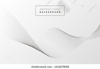 Futuristic abstract metal silver gradient dot wave line vector with Memphis on white background, dotted grey digital dynamic elegant flow, technology concept for web, poster card print design template