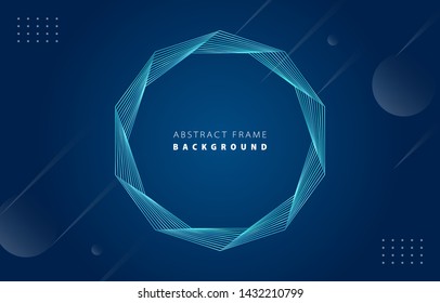 Futuristic abstract metal tiffany blue gradient decagon frame vector on blue Memphis background, rotate line border digital dynamic elegant polygon spin, technology web, poster, card print template