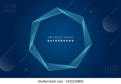 Futuristic abstract metal tiffany blue gradient heptagon frame vector on blue Memphis background, rotate line border digital dynamic elegant polygon spin, technology web, poster, card print template