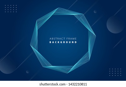 Futuristic abstract metal tiffany blue gradient octagon frame vector on blue Memphis background, rotate line border digital dynamic elegant polygon spin, technology web, poster, card print template