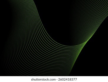 Futuristic abstract minimal background with green dotted curved wavy lines. Technology vector design