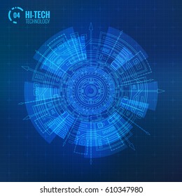 Futuristic Abstract Modern HUD Editable User Interface Circle Element Isolated on Dark Mesh Background. Hi Tech Motion Design, Engineering, Science and Technology Concept