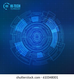 Futuristic Abstract Modern HUD Editable User Interface Circle Element Isolated on Dark Mesh Background. Hi Tech Motion Design, Engineering, Science and Technology Concept