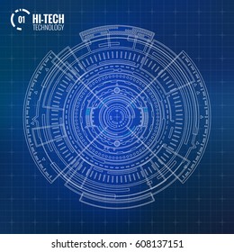 Futuristic Abstract Modern HUD User Interface Circle Element Isolated on Dark Mesh Background. Hi Tech Motion Design, Engineering, Science and Technology Concept
