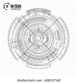 Futuristic Abstract Modern HUD User Interface Circle Element Isolated on Light Background. Hi Tech Motion Design, Engineering, Science and Technology Concept