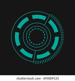 Futuristic Abstract Modern HUD User Interface Circle Element Isolated on Dark Mesh Background. Hi Tech Motion Design, Engineering, Science and Technology Concept