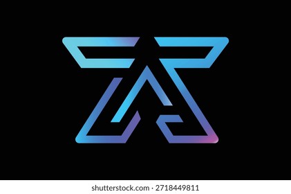 Logotipo abstracto futurista del monograma con líneas azules y púrpuras brillantes del gradiente en un fondo negro. Ideal para startups tecnológicas, Equipos de juegos y deportes electrónicos, plataformas de tecnología financiera, criptomonedas, blockchain, proyectos de Web 3, App de software e identidad de marca digital moderna.
