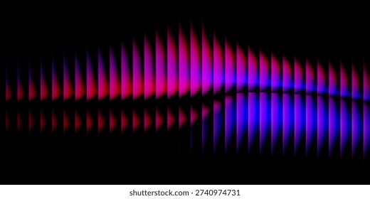Futuristic abstract neon blades modern, red to blue gradient glow, symmetrical pattern, mirrored reflection, black background, high contrast, 3D light effect