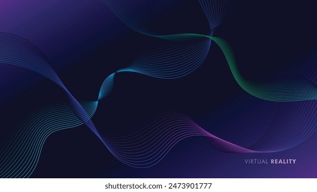 Futuristic abstract neon waves background in 4K resolution. Dynamic wavy pattern on dark purple background. Virtual reality concept. Suited for desktop wallpaper, banner, poster, website, backdrop.
