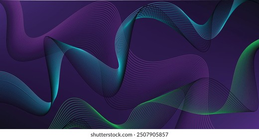 Futuristic abstract neon waves background in 4K resolution. Dynamic wavy pattern on dark purple background. 