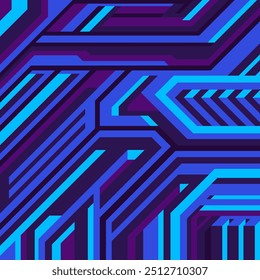 Patrón abstracto futurista. Fondo cuadrado cyberpunk de líneas aleatorias de neón azul para el diseño.